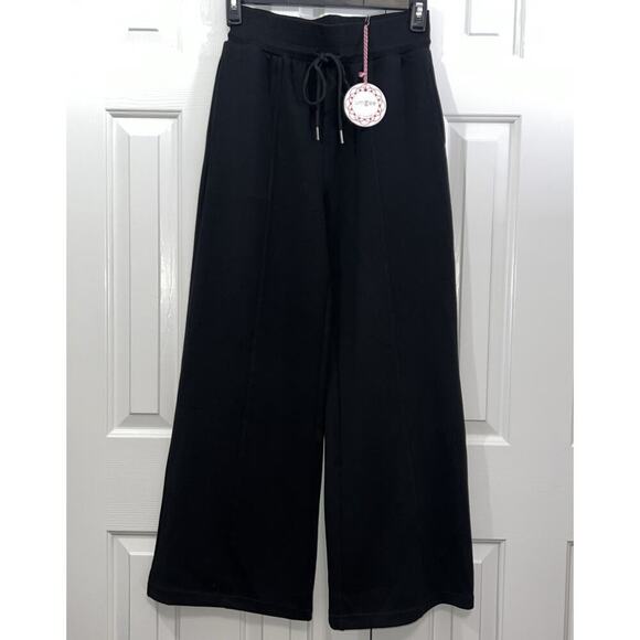 Black Wide Leg Lounge Pants Drawstring Waist Casual Comfy - Picture 1 of 14